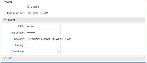 Settings for WLAN as Client.