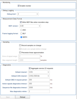 Settings for the Signal Reader module