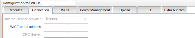 The Connection tab in the WCU configuration