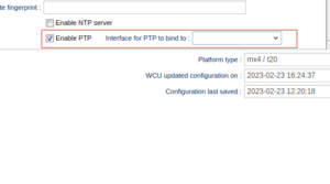 PTP settings in the WCU configuration