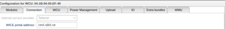 The Connection tab in the WCU configuration